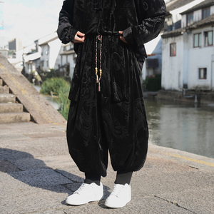 风A小众设计金丝绒龙纹九分裤哈伦裤飞鼠裤K259-P68控88图片