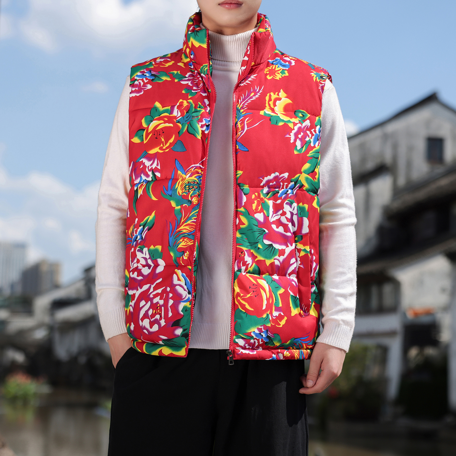 大花马甲棉袄背心A男生花花绿绿外套秋冬加厚保暖MJ526-P78控108，男装背心/马甲，电商A005-1