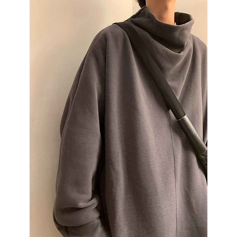 卫衣风A德绒打底衫双面绒高堆领长袖不规则t恤T10-P65控88,男装T恤,电商A005-1