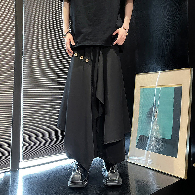 新中式D风原创暗黑小众设计宽松裙裤演出阔腿裤K213-P78控98,男装休闲裤,电商A005-1