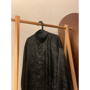 改良中式C缎面提花冰丝复古长袖珍珠扣立领衬衫男CS09-P75控98图片