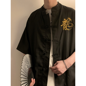 新中式风盘扣冰丝龙字刺绣太极服装坠感D衬衫男A005-JK08-P55