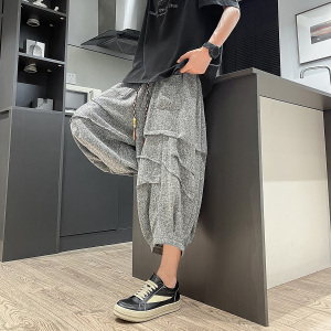 风I冰丝垂感折褶小众设计七分裤短裤阔腿裤男DK230-P58控78图片