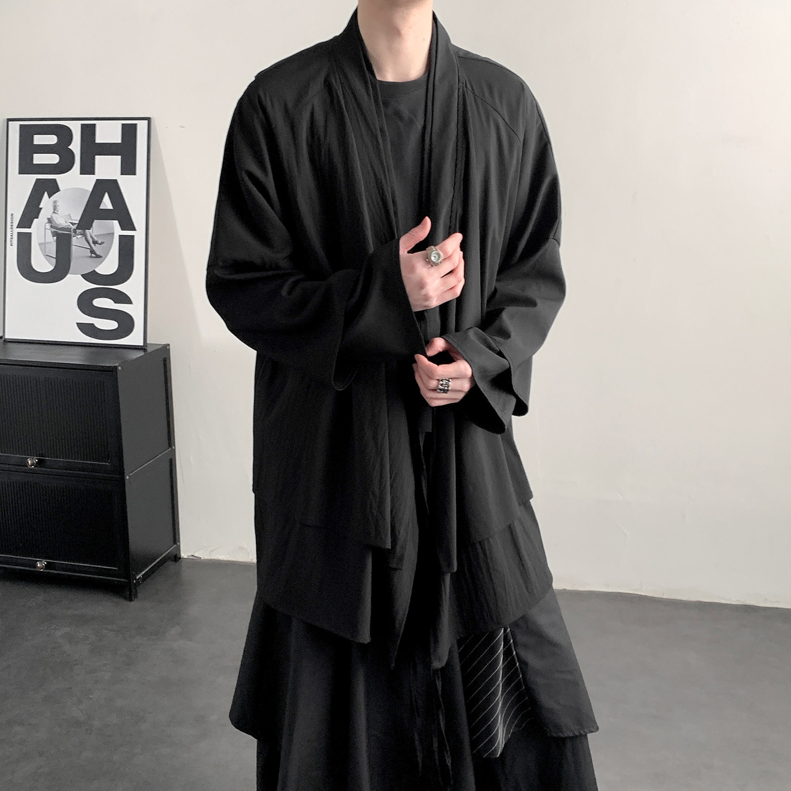 新中式A假两件设计感道袍宽松开衫中长款汉服男披风FY09-P95控118，男装民族服装，电商A005-1