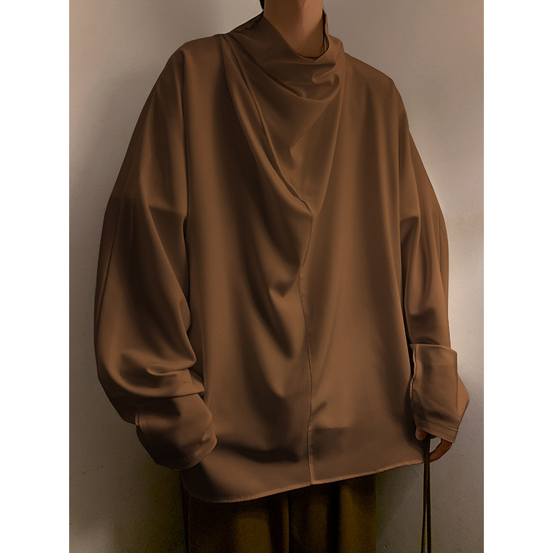 暗黑系新中式R风冰丝小众设计高堆领长袖t恤T09-P55控78，男装T恤，电商A005-1