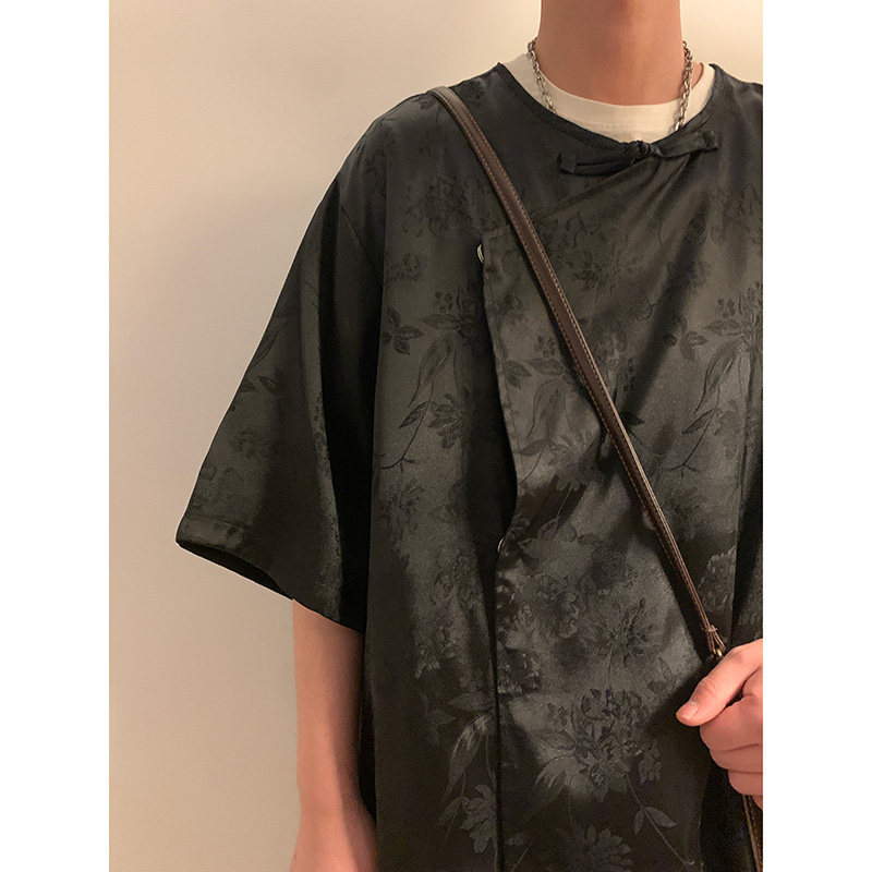 新中式B不规则设计提花暗纹冰丝风短袖衬衫男CS37-P58控78,男装T恤,电商A005-1