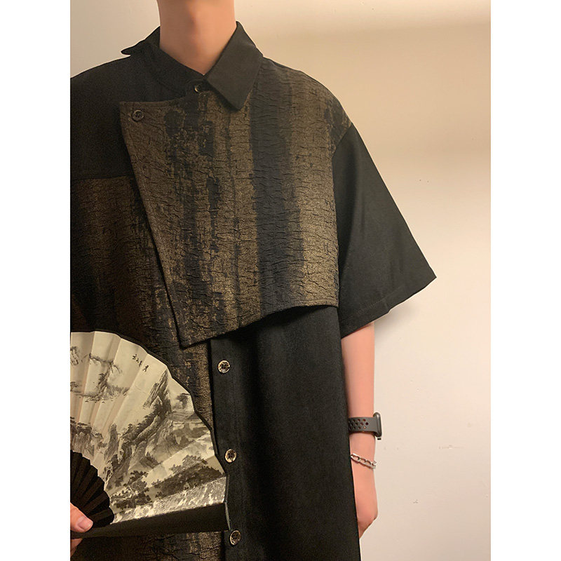 风暗黑H新中式不规则小众设计拼接法式衬衫男CS60-P78控98,男装衬衫,电商A005-1