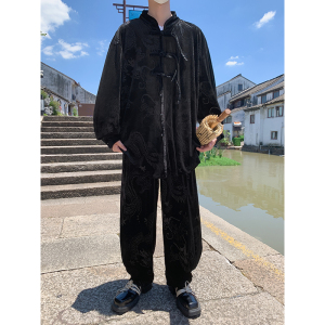 盘扣小众设计A龙纹金丝绒夹克阔腿裤风套装男TZ179-P136控158图片