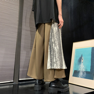 风H不规则拼接新中式裙裤慵懒垂感阔腿西裤K161-P85控108图片