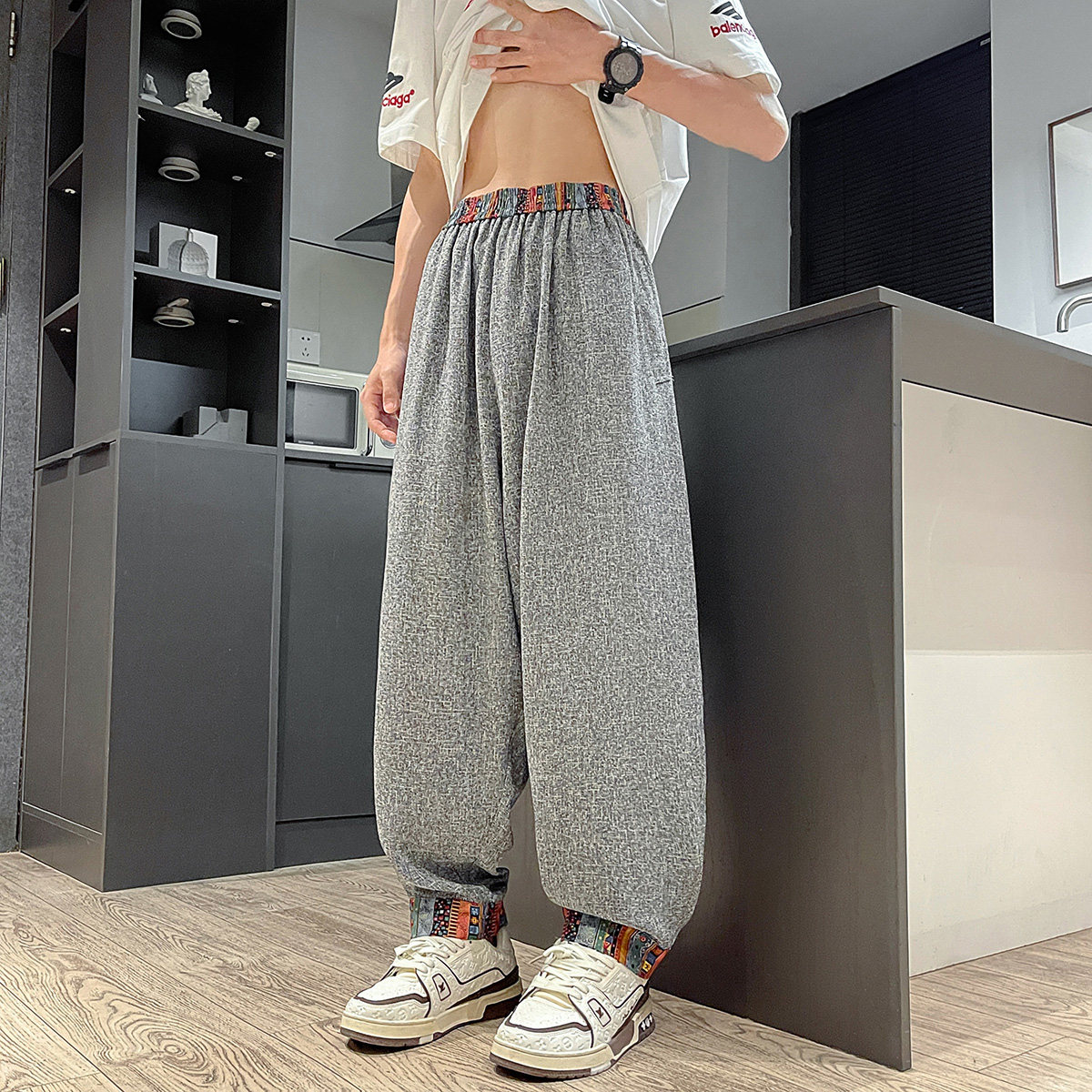 风民族风B冰丝冰感雪花裤九分裤哈伦裤嘻哈裤男K226-P68控88，男装民族服装，电商A005-1