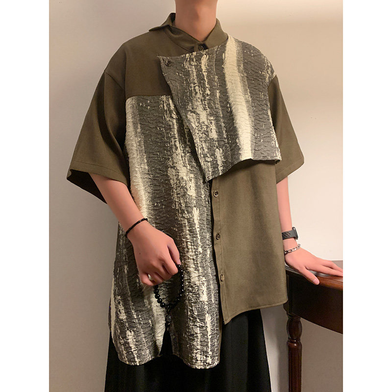 风暗黑B新中式不规则小众设计拼接法式衬衫男CS60-P78控98,男装衬衫,电商A005-1