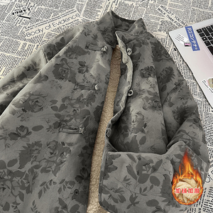 新中式O风盘扣暗花灯芯绒羊羔毛夹克棉衣服男JK16-P135控158图片