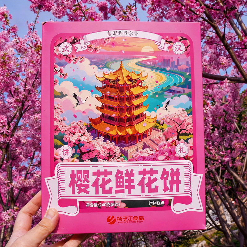 湖北特产扬子江樱花鲜花饼新中式糕点伴手礼武汉旅游礼品下午茶点
