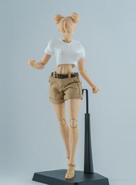 1/12娃衣6寸机娘窝之壳romankey女素体紧身圆领短T后袋休闲短裤