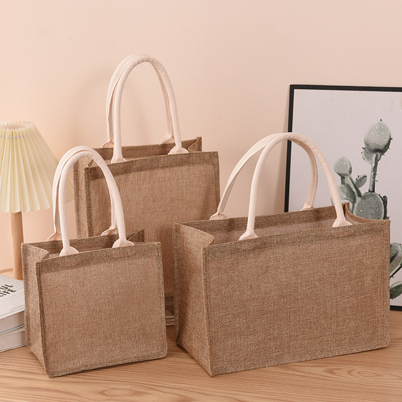 复古麻布袋棉麻袋黄麻手提包亚麻饭盒袋便当包购物袋单肩包防水