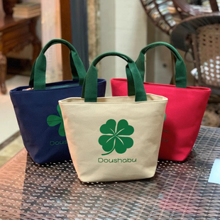 新品内置水杯位环保日式简约帆布加厚饭盒袋 便当包手提妈妈包