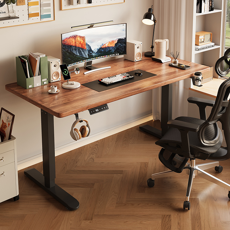 实木家用电动升降桌智能电脑桌可升降电竞桌子学习办公书桌工作台