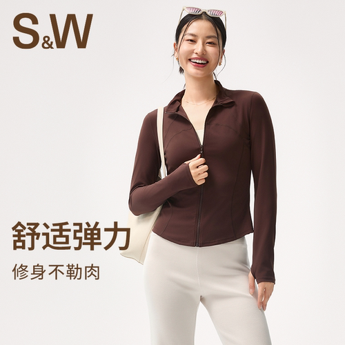SW女士运动紧身衣裸感舒适修身显瘦瑜伽服长袖外套跑步骑行健身衣
