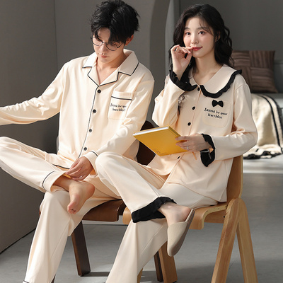情侣睡衣女春秋款纯棉长袖2025年新款男士可外穿秋冬季家居服套装