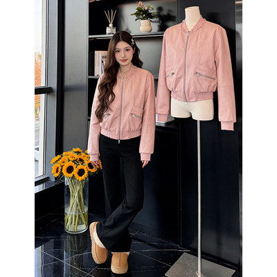 粉色夹克外套早春小个子