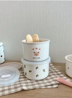 韩国Dot联名modui宝宝陶瓷辅食碗小熊婴幼儿蒸蛋碗密封带盖耐高温