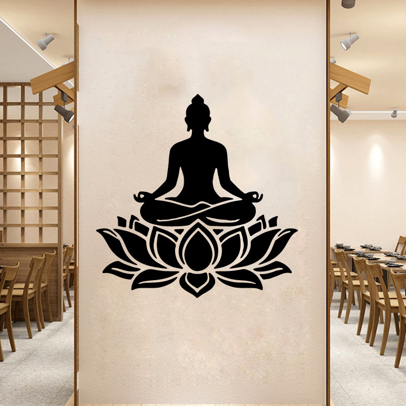 古典佛莲花墙贴纸中式禅意