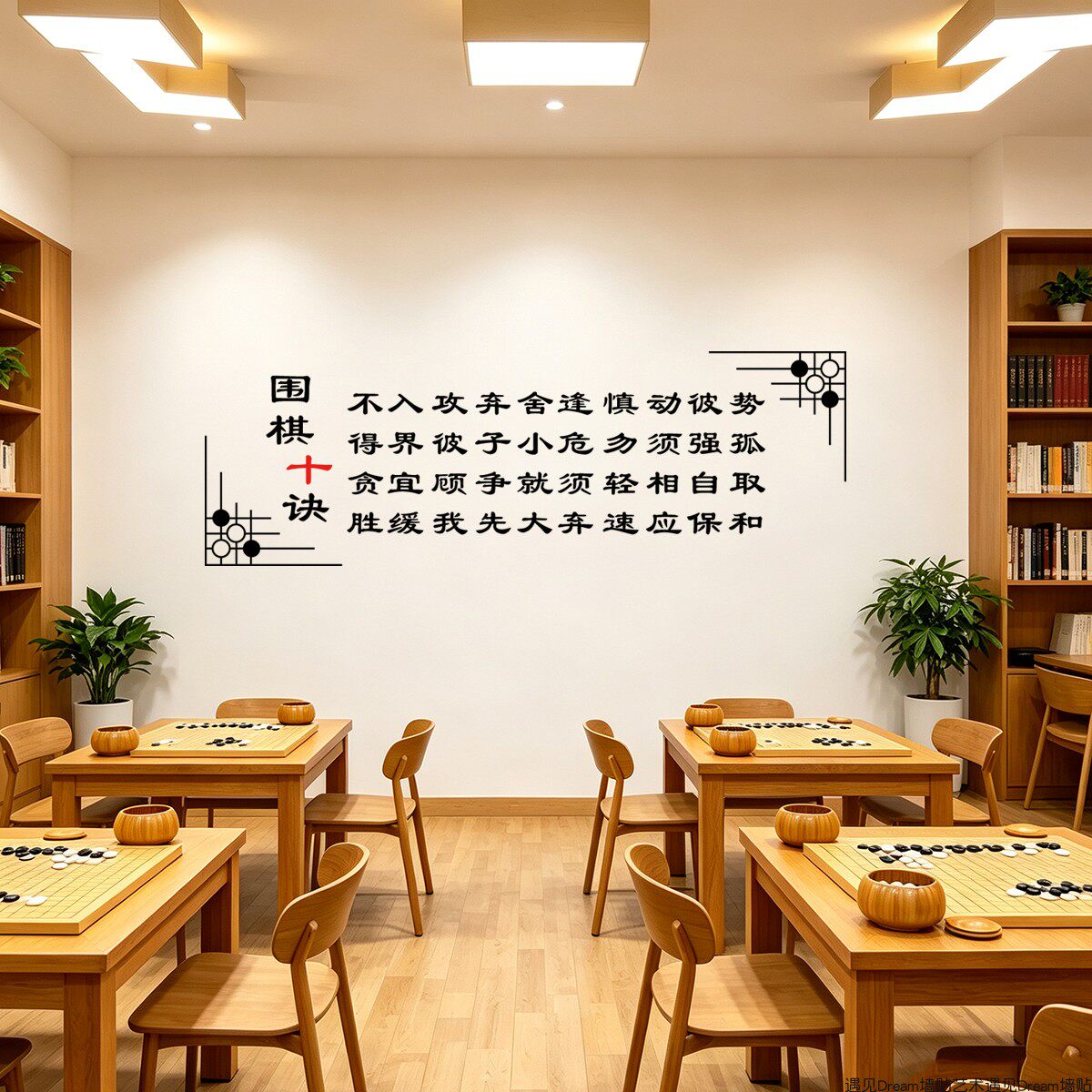 中式风文字围棋教室培训班墙贴纸
