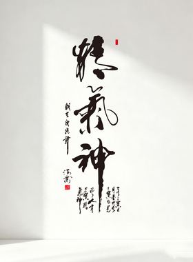 书法精气神客厅防水装饰墙贴纸