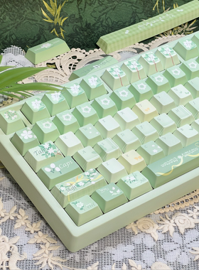 栀子晨露ev63键帽绿色可爱原厂高度热升华适配机械键盘键帽