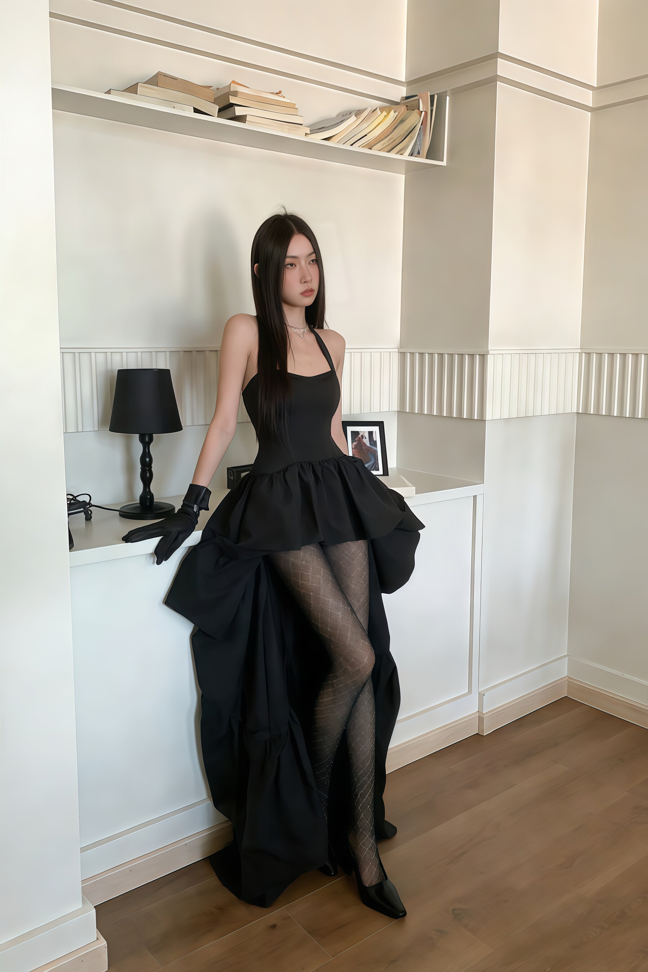 Muse细吊带不规则燕尾礼服长裙女收腰大摆蓬裙轻奢赫本风小黑裙夏