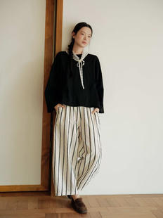 山间事2025春季新款日系宽松简约纯色圆领长袖T恤女气质上衣