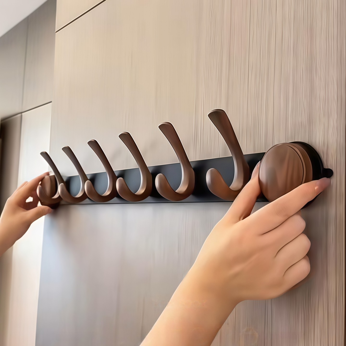 胡桃木色中古风吸盘门后滑轨挂钩浴室防水免打孔壁挂挂衣架挂衣钩,收纳整理,挂门置物架,淘宝优惠券,粉丝福利购,淘宝优惠卷