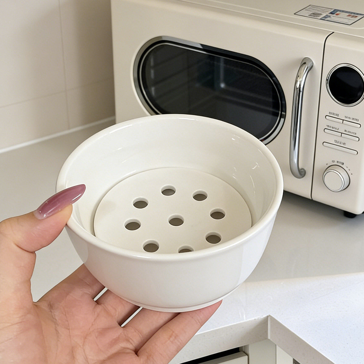 陶瓷沥油碗微波炉加热专用碗陶瓷蒸碗家用蘸料双层滤汤碗热饭容器