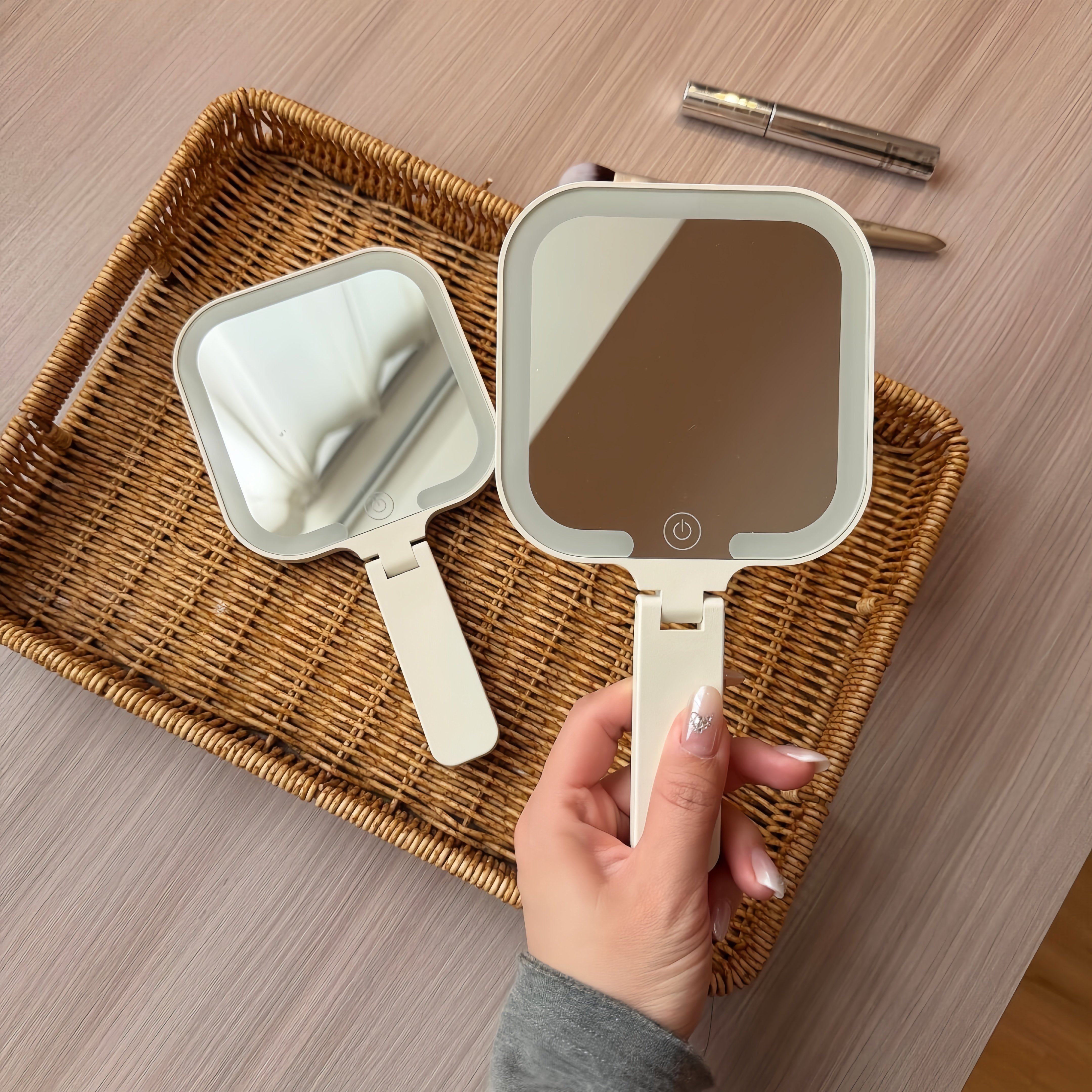 迷你LED手持化妆镜180°可调节学生宿舍补光镜便携外出带灯补妆镜
