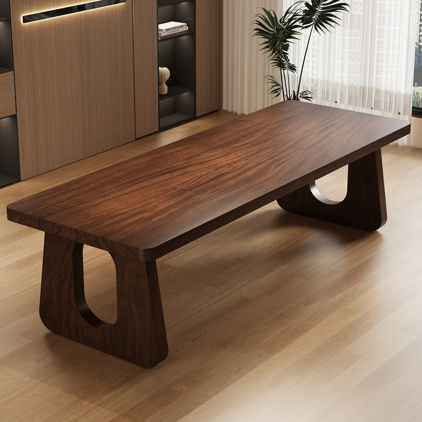 南美胡桃木全实木大书桌椅组合