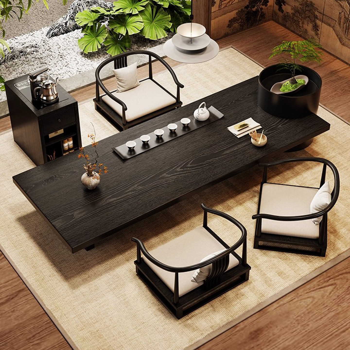 新中式禅意大板实木茶桌套装