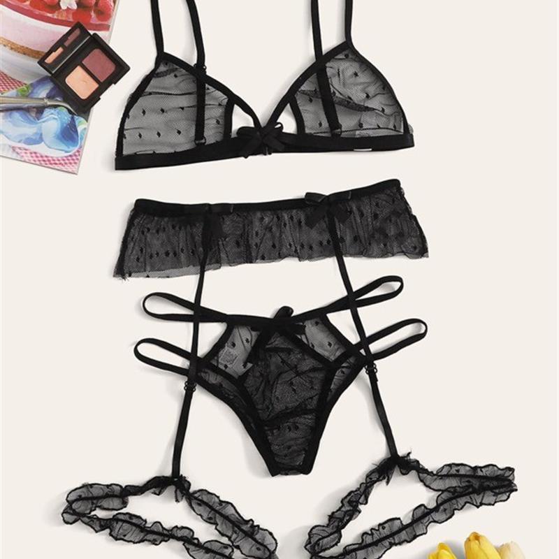 Sexy lingerie set sexy perspective bra panty garter belt