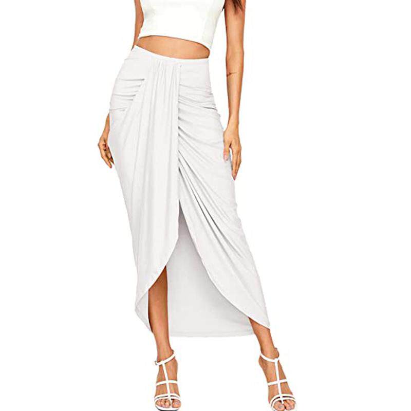 Split wrap asymmetrical draped skirt纯色开叉包裹不对称垂褶裙
