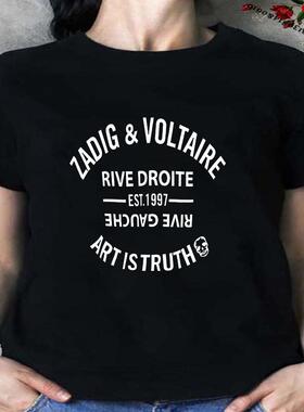 Zadig Flower Pattern Voltaire Print Women T-shirt Y2K Blac