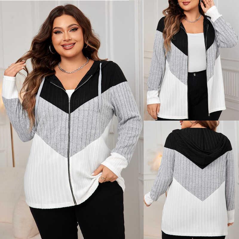 Plus size women coat 2024 new striped hoodie 大码连帽外套4XL
