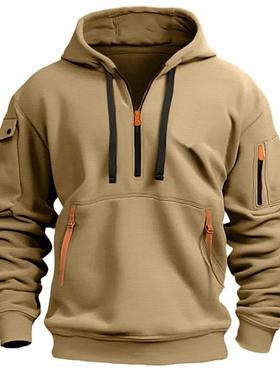 Men's hoodie with zipper and multiple pockets pullover, m
