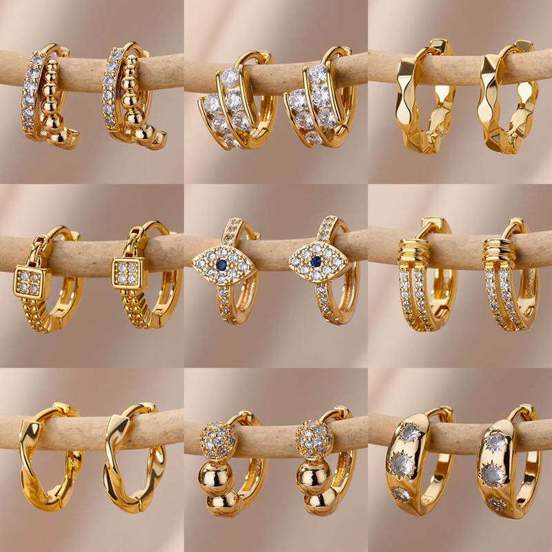 Stainless Steel Evil Eye Earrings for Women Gold Color Roun