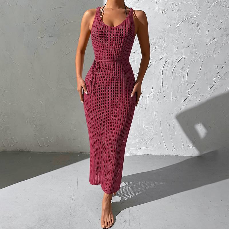 Holiday beach blouse cut-out open-back knitted dress