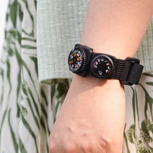 防水强磁手表带指北针温度计小型腕表潜水指南针户外骑行探险装备