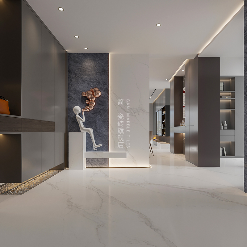 简一现代简约客厅大理石瓷砖背景墙白色墙砖地砖 卡塔白