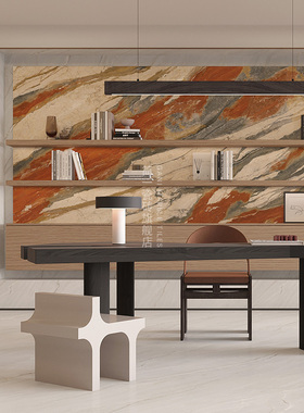 简一大理石瓷砖柿秋红色大板岩板瓷砖900*1800规格新中式风