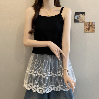大码女装韩系灰色柔软拼接蕾丝设计感吊带女高级感背心女