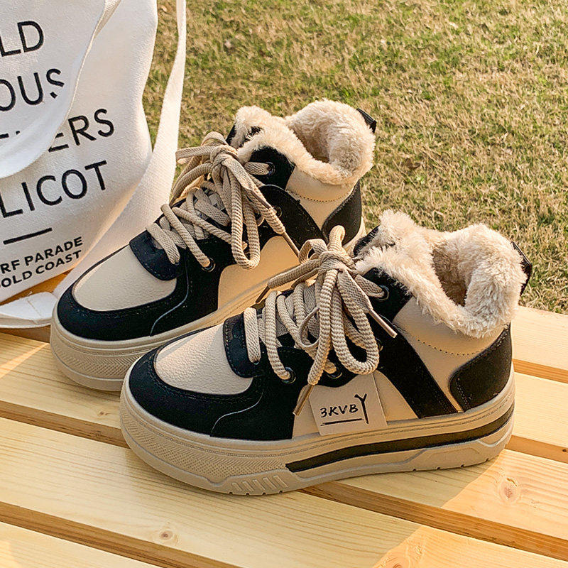 加绒保暖高筒厚底棉鞋女款2024冬季新款增高配阔腿裤休闲运动板鞋,女鞋,时尚休闲鞋,淘宝优惠券,粉丝福利购,淘宝优惠卷