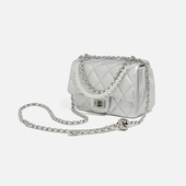 羊皮方胖子斜挎包时尚 2024新款 小方包女珍珠链条菱格款 百搭单肩包