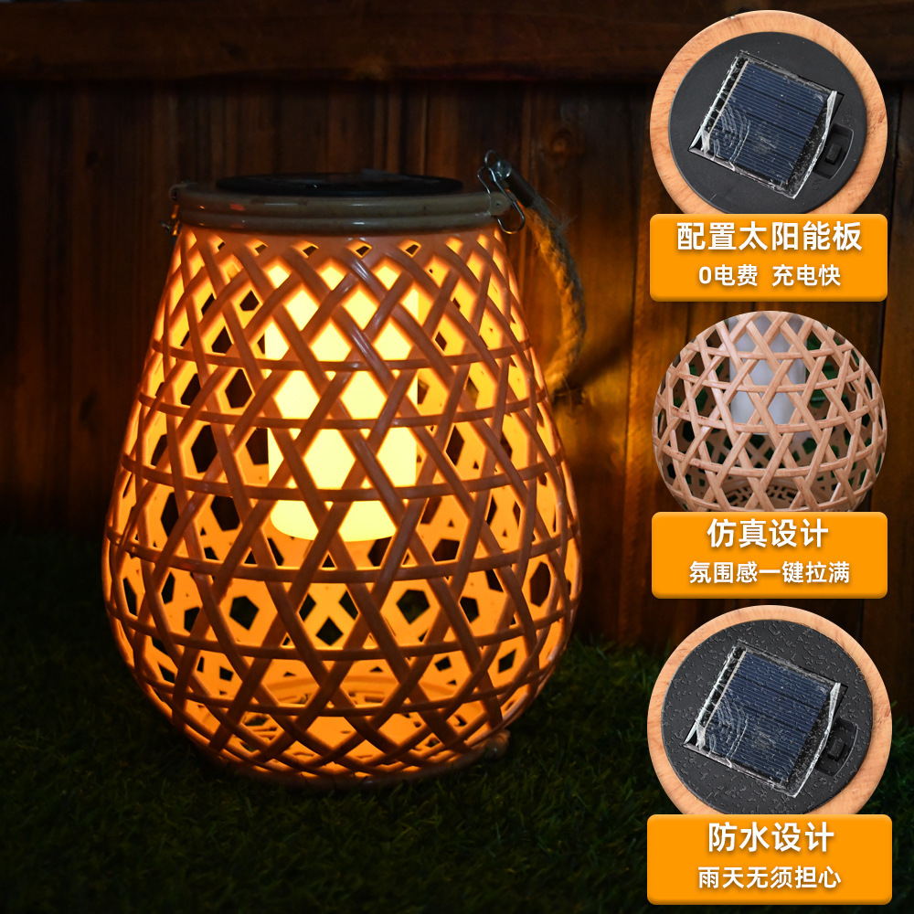 Solar rattan woven garden light太阳能藤编灯庭院灯仿竹编灯笼